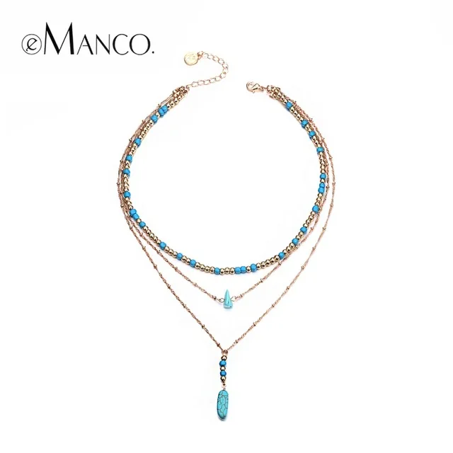 Necklace For Women Popular Wood & Blue Stone Beads Chain Layering Necklace Fashion Jewelry 2018 For Girl NL15850