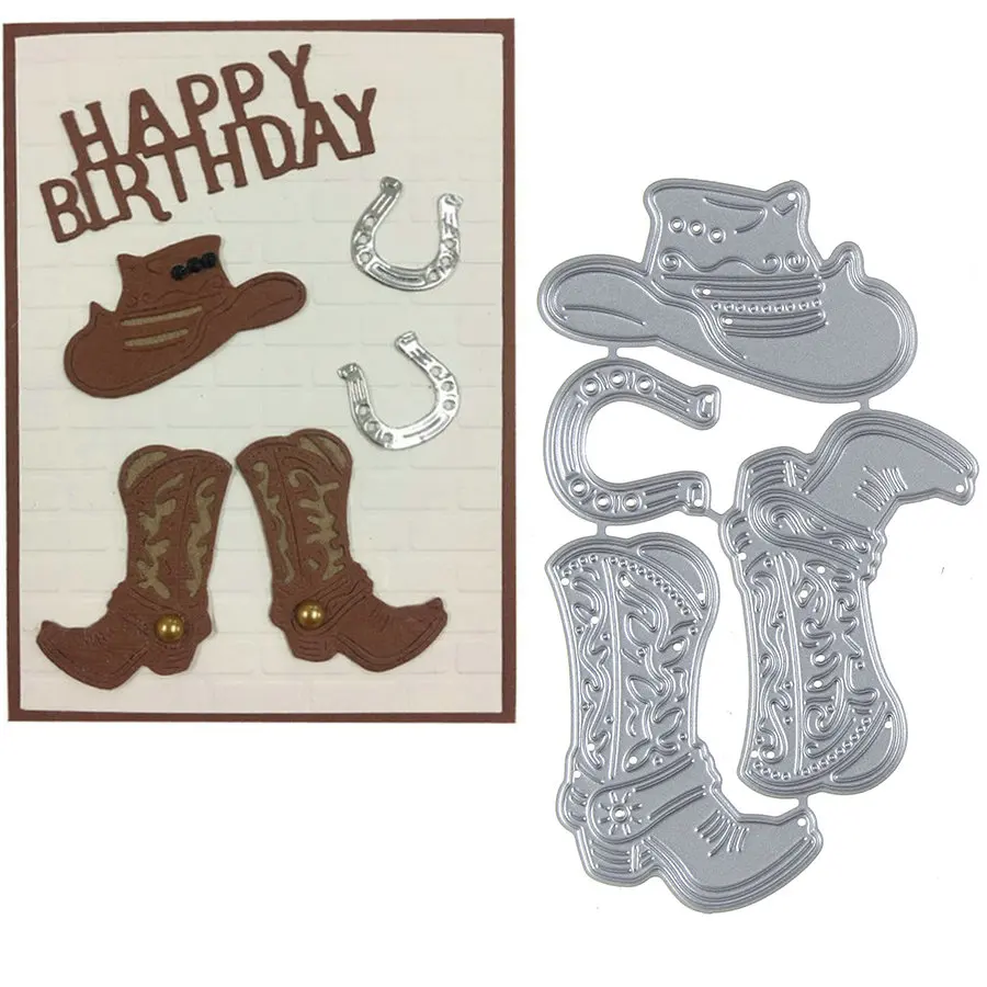 

Set of Cowboy Hat Boots Metal Cutting Dies Template Stencil for DIY Scrapbook Embossing Album Paper Card Craft Folder Decorative