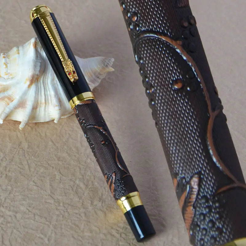 

ROLLER BALL PEN NEW DIKAWEN 891 BROWN AND GOLDEN DRAGON CLIP RICH CROP FLOWER BLOOM BUSINESS BEST GIFT Christmas gift present