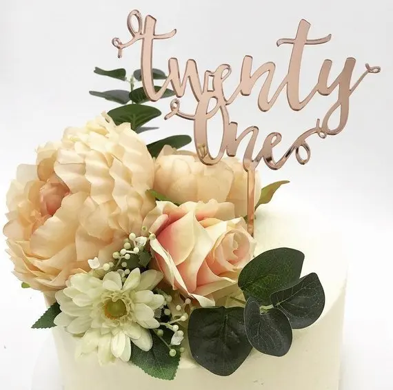 

21st Twenty One Birthday Cake Topper Rose Gold Mirror Acrylic Cake Topper Wedding Birthday Party Event Cake Decorations