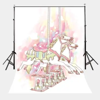 

5x7ft Childlike Cartoon Drawing Backdrop Running Horse Photography Background Children Photo Shooting Props
