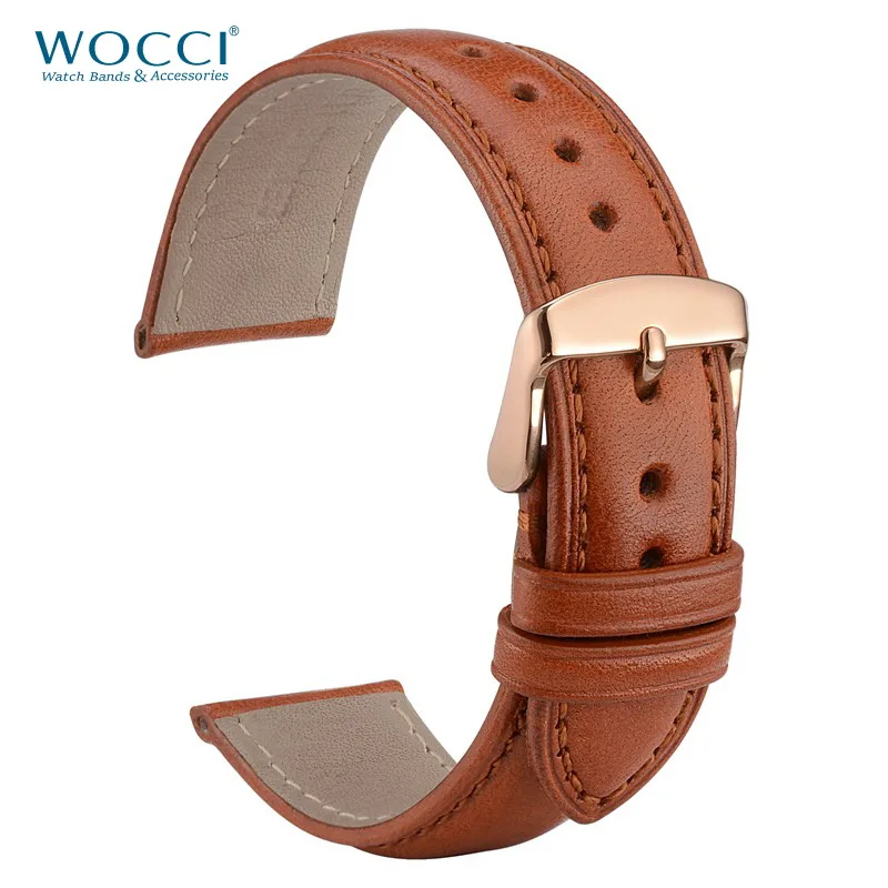Ремешок WOCCI из натуральной кожи 18 мм, 20 мм, 22 мм, винтажный ремешок для часов, коричневый ремешок для часов, браслет из розового золота
