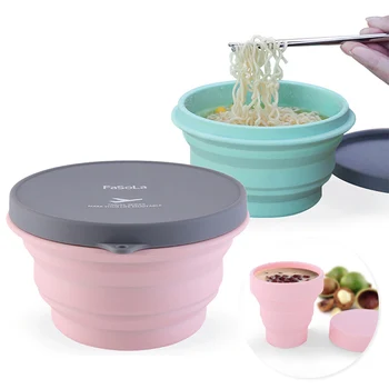 

Space-Saving Feeding bowl for children Silicone Collapsible Bowl with Flip Cover for Outdoor Camping Hiking Travel Folding Bowls