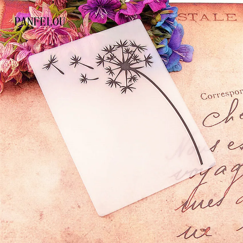 

PANFELOU The lovely dandelion Embossing folders Plastic For Scrapbooking DIY Template Fondant Cake Photo Album Card Making