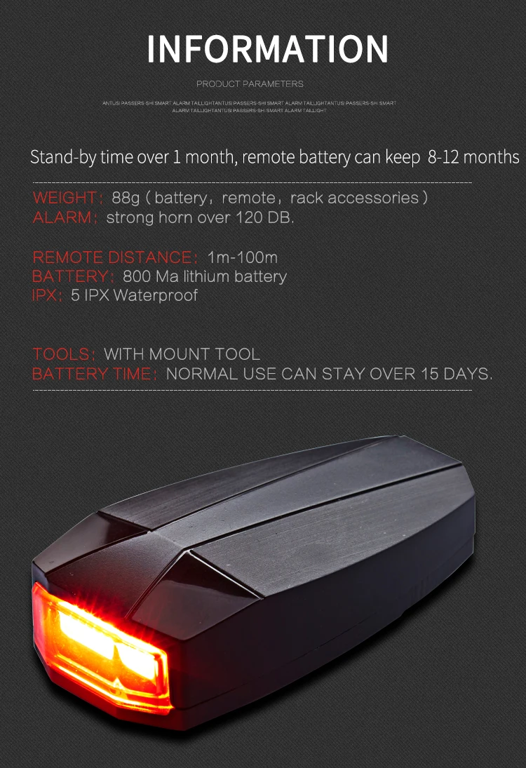 Flash Deal IPX5 Waterproof Bicycle Light Anti-theft Alarm Horn Remote Wireless Bike Tail Light Rechargeable Cycle Lamp Rear Light For Bike 14