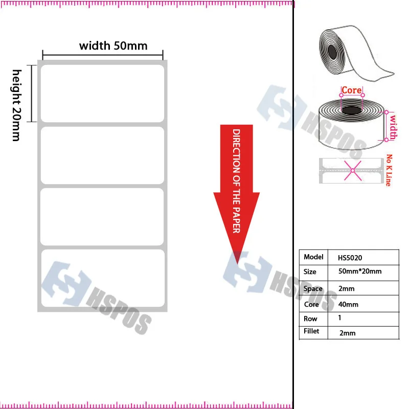 High quality thermal label 50mmx20mm printer sticker paper