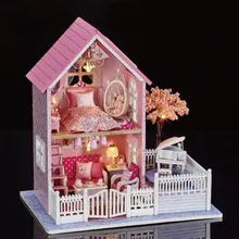 Милая комната кукольный дом Миниатюрный DIY кукольный домик с мебелью 3D деревянный дом вишневый цвет ручной работы творческие игрушки