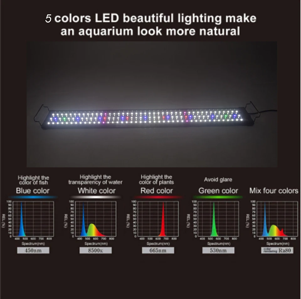 Аквариумный светодиодный светильник ing 90-110 см светильник для аквариума с выдвижными кронштейнами 5 цветов светодиодный s подходит для аквариума