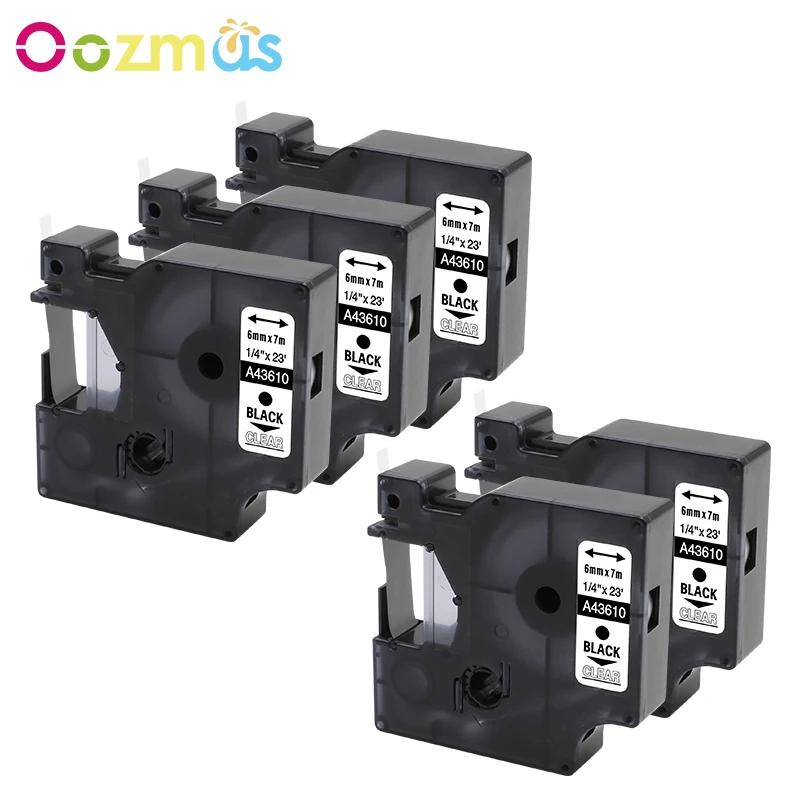 

Oozmas 5PACK Black on Clear Labelling For DYMO Standard D1 43610 Self-Adhesive Polyester LabelManager 120P Label Maker