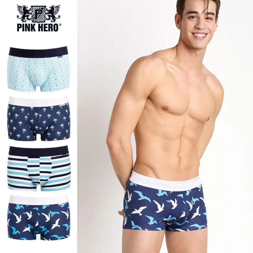 

snowshine4 # 3001 2018 PINK HEROES Mens Sexy High Quality Cotton Printed Blue Ocean Boxer Underpants Knickers Shorts Underwear
