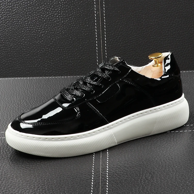 

CuddlyIIPanda Men Fashion Shoes Spring Summer Autumn Patent Leather Youth Walking Sneakers Male Lace Up Comfortable Board Shoes