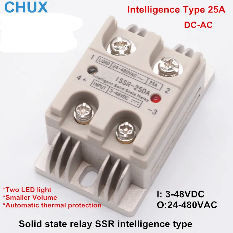 

CHUX Intelligence SSR Solid State Relay 10a 25a DC-AC 3-48VDC 24-480VAC SSR Relay