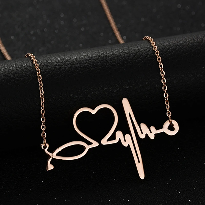 

2017 New Medical Stethoscope Love Heart Chain Necklace Gold Bijoux Love You Collier Femme Necklaces Christmas Gifts