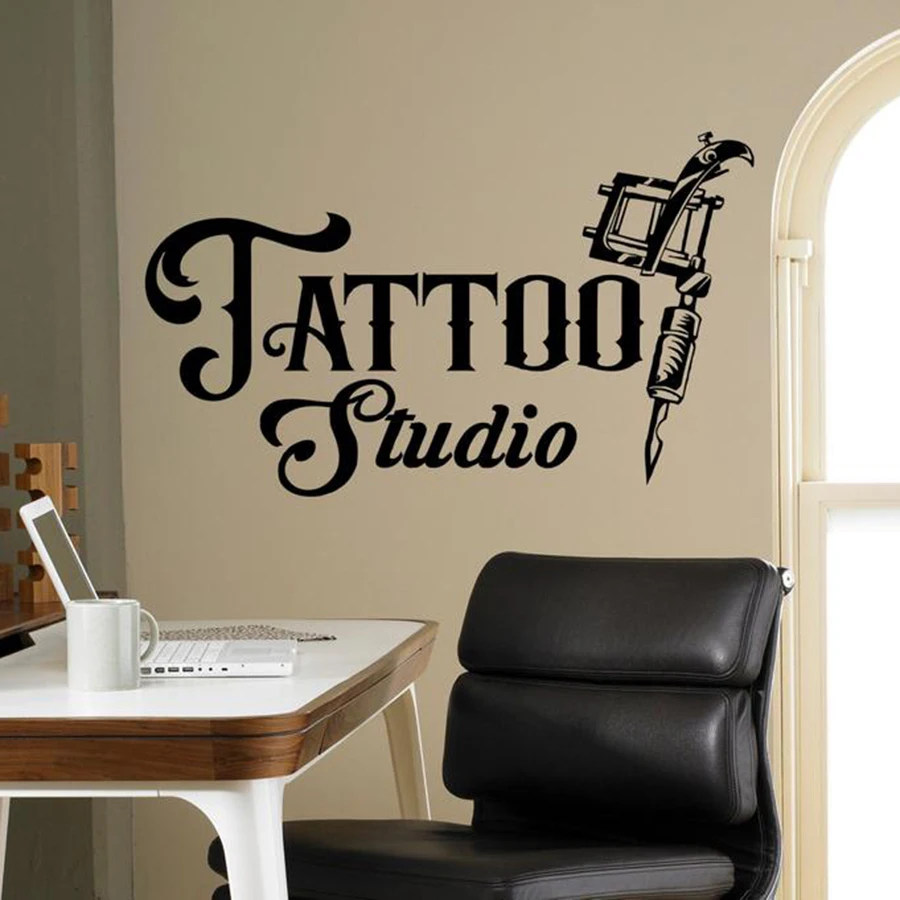 

Tattoo Studio Sign Wall Decal Business Logo Poster Vinyl Art Sticker Tattoo Machines Window Stickers Waterproof Wallpaper C111