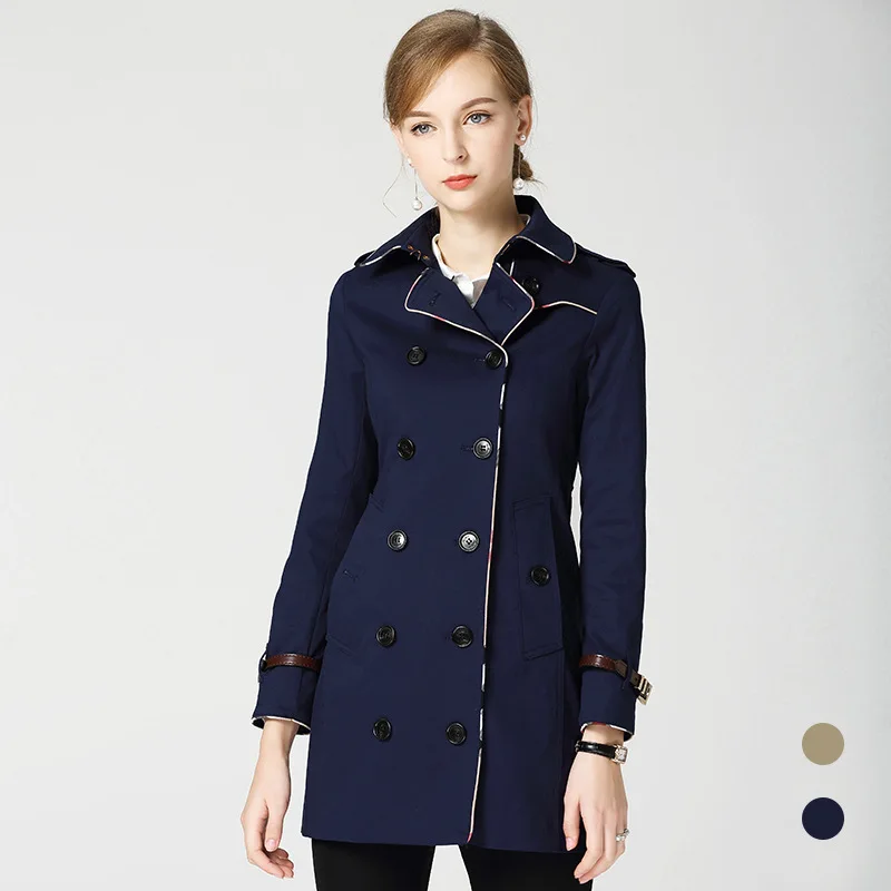 

High quality 100% cotton slim fit Trench coat women england style double breasted Windbreaker coat autumn Wind coat D340