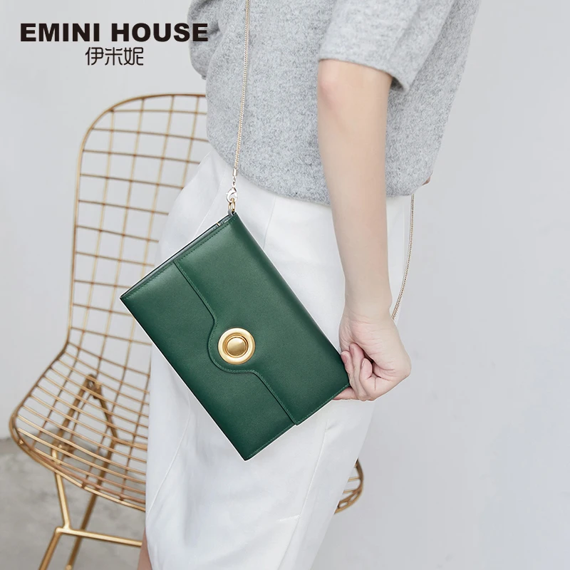 

EMINI HOUSE Genuine Leather Chain Bag Ring Lock Flap Bag Women Shoulder Bags Clutch Long Wallets Crossbody Bags For Women