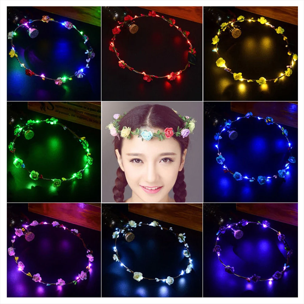 

Kid's Luminous Toy LED Light Up Flower Headband Fluorescent Glow In Dark Toy Princess Fairy Crown Party Wedding Hair Accessories