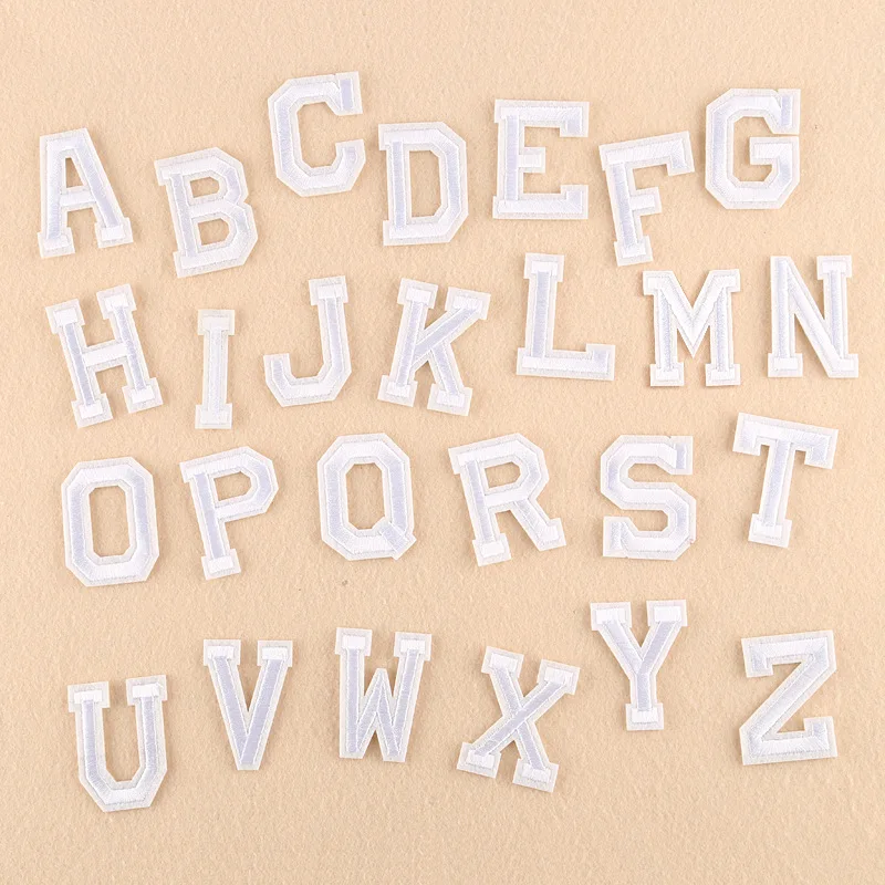 

1PC A-Z white English Alphabet Letter Embroidered Iron Sewing on Applique Patch Clothes Apparel Bags DIY Garment accessories