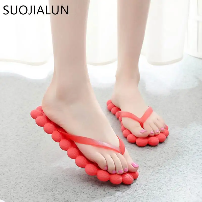 

SUOJIALUN Women Baech Slipper Summer Antiskid Beach Woman Flip-flops Sandals Fashion Ladies Sides Casual Flat Heel Shoes
