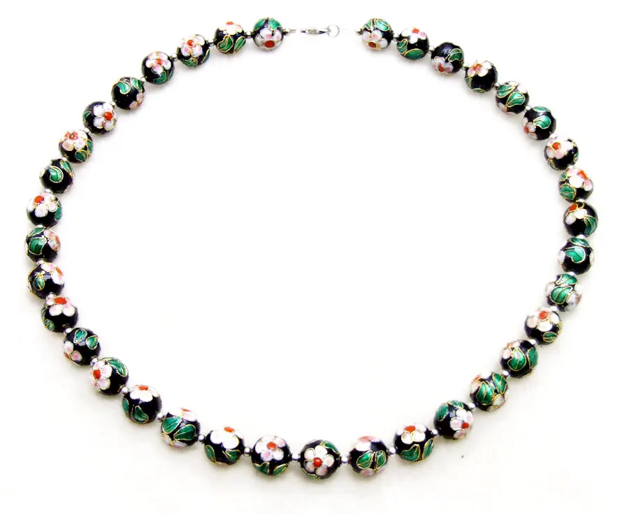 Qingmos черный 12 мм Cloisonne Чокеры ожерелье для женщин с черной круглой перегородкой и белым цветком 2" ожерелье ювелирные украшения-6454