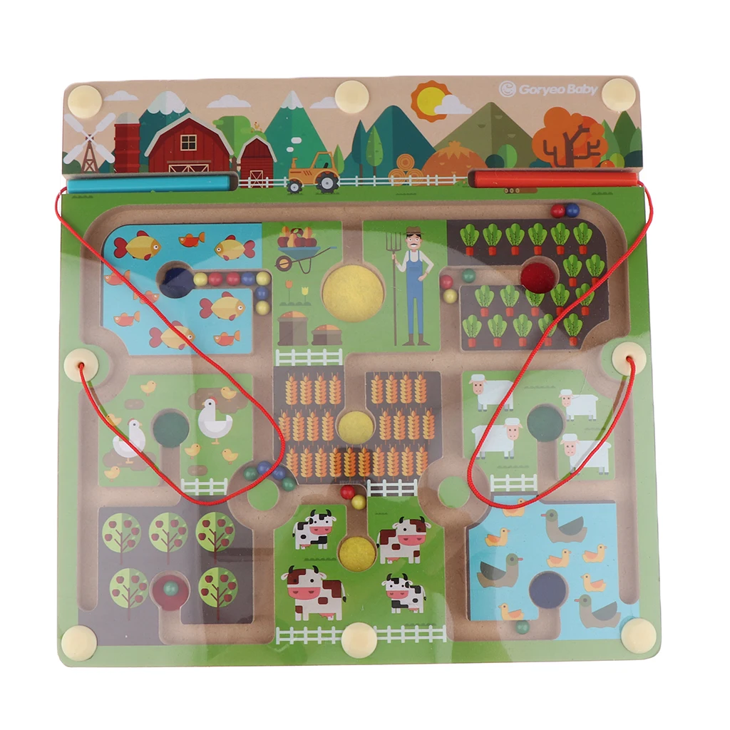 Wooden Magnetic Balls Pen Labyrinth Farm Animal Maze Kids Education Learning Imagination Developmental Toys for Kids Children