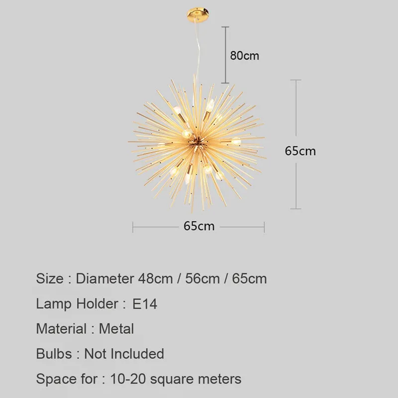 Одуванчик Ежик люстра освещение алюминиевая трубка Искра шар креативный светильник золотой Американский пост-современные люстры для ресторана