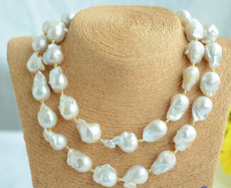 

free shipping>>@@ JY&1863 35" 20mm WHITE BAROQUE KESHI REBORN PEARL NECKLACE