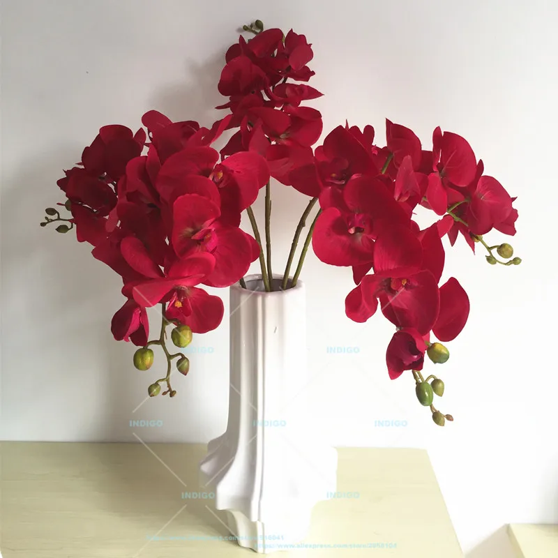 Red Phalaenopsis Orchids 7 Heads Silk Real Touch Flower Orchids