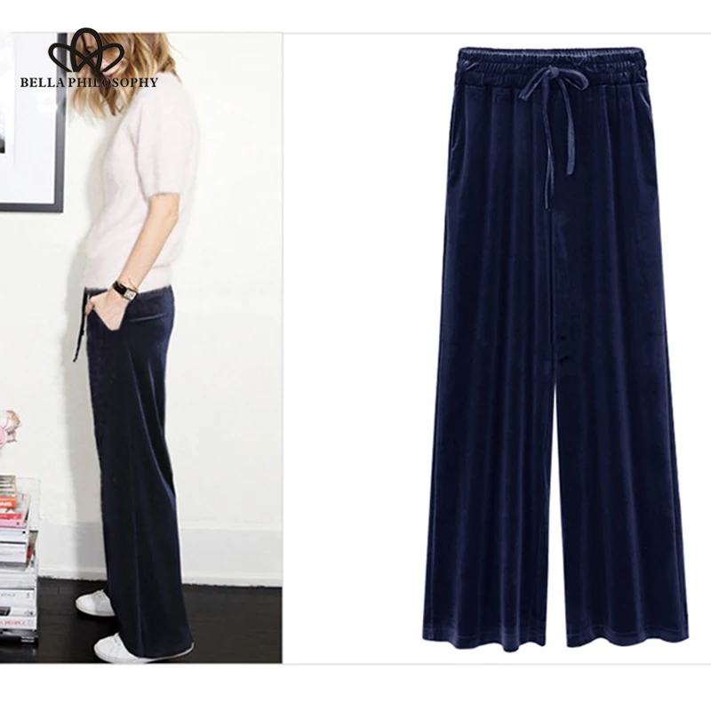 Wonder 2018 autumn Velvet wide leg pants autumn trousers loose large size high waist pants were thin elastic pants casual pants