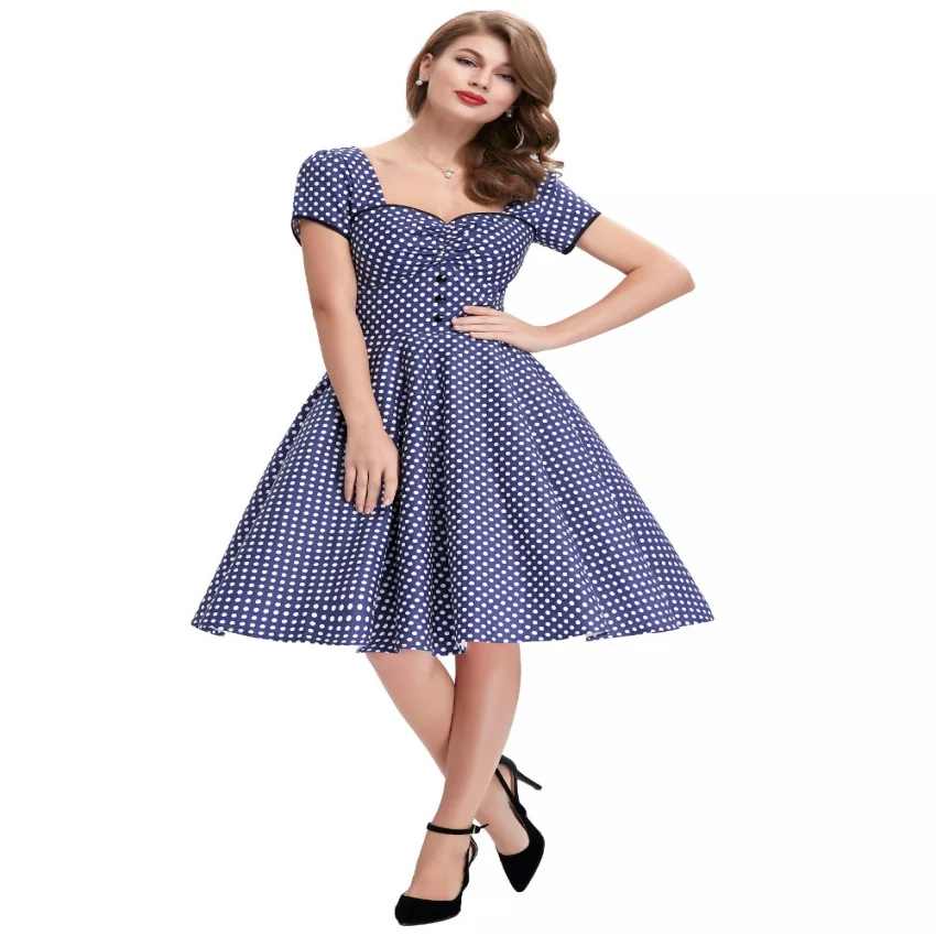 Elegant Wear To Work Women Dress Cotton Robe Vintage 50s 60s Vestido Rockabilly Swing Pin Up