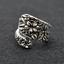 12 шт средневековая винтажная ложка, ювелирные изделия, кольца для Для женщин гравировка цветочным узором кольца с регулирумым размером массивные кольца RG42