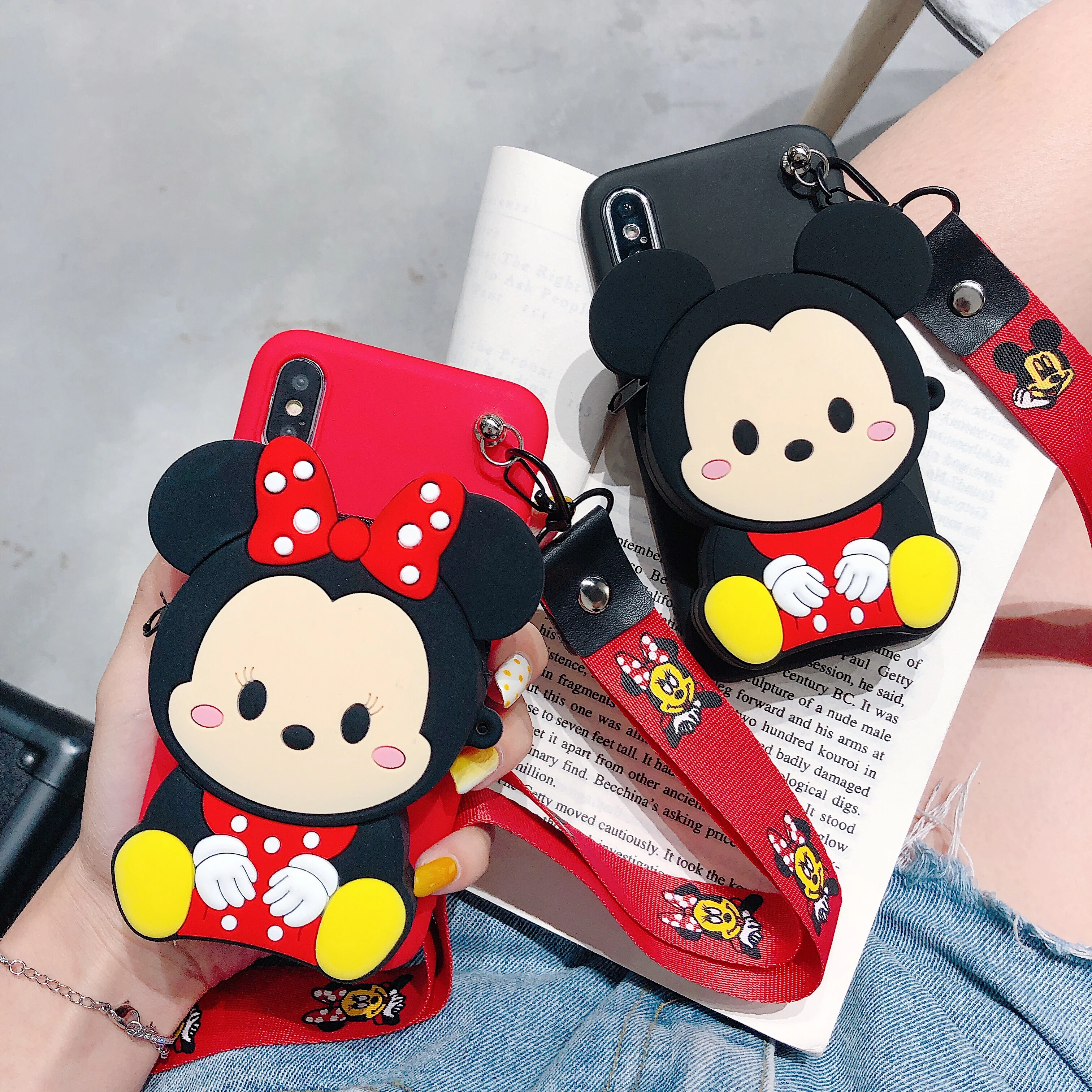 

ORYKSZ 3D Cartoon Mickey Minnie Wallet Phone Case For iPhone 11 Pro Max X XR XS Max Silicon Cases For iPhone 8 7 6 6S Plus Cover