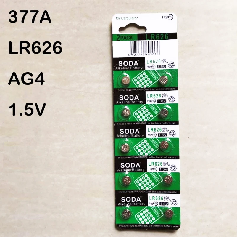 10 шт./лот 377 батарея AG4 LR626 377A 1 5 V Щелочная Кнопка монет батареи для часов 6 8 мм x 2 с