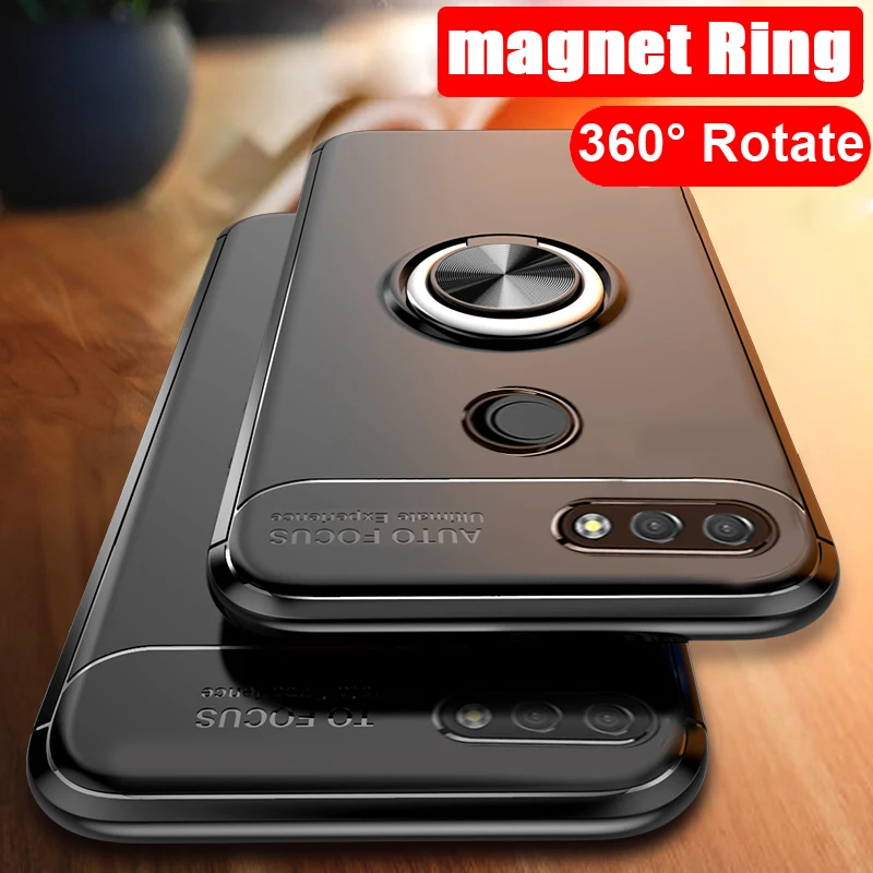 

360 Rotating metal Magnetic Silicone Ring Case For huawei Y9 2018 Enjoy 8 Plus 5.93'' Cover magnet holder TPU coque