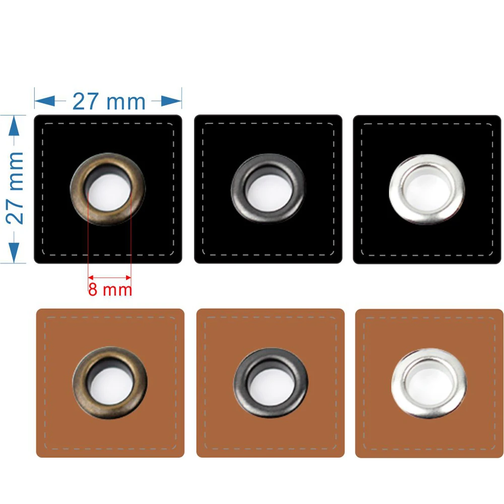 30 шт./лот 27 мм квадратный черный/коричневый искусственная кожа пришить значки патч этикетки+ Внутренний 8 мм Металлические латунные люверсы