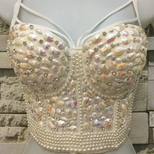 Туфли ручной работы; Соблазнительные туфли с Для женщин с украшением в виде кристаллов Стразы вышитые камнями жемчуг бюстье восторженные бюстгальтер укороченный топ