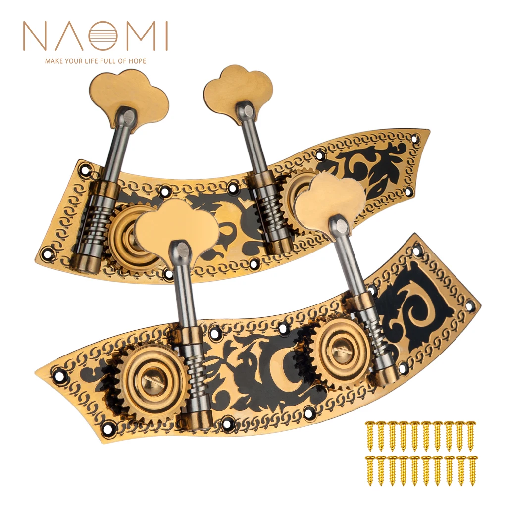 

NAOMI 4/4 Plate Machine Heads W/ 2 Tuning Pegs Each Bass Machines W/ Carving Flower Inlay For 4/4 Double Bass New
