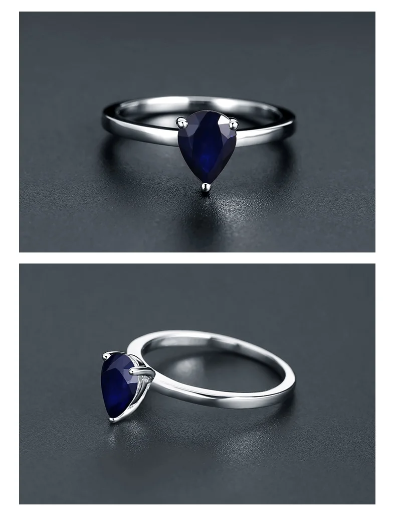 Gem's Ballet 1.29Ct натуральный синий сапфир пасьянс драгоценный камень кольца 925 пробы серебро капли воды кольцо для женщин хорошее ювелирное изделие