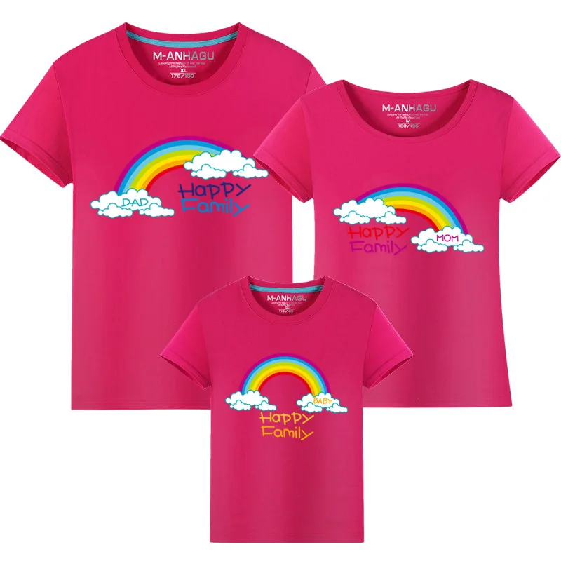 Детская одинаковая футболка для всей семьи на день рождения и фотосессию Повседневная футболка с принтом радуги для мамы и дочки топы, футболки для папы и сына, одежда - Цвет: Rose