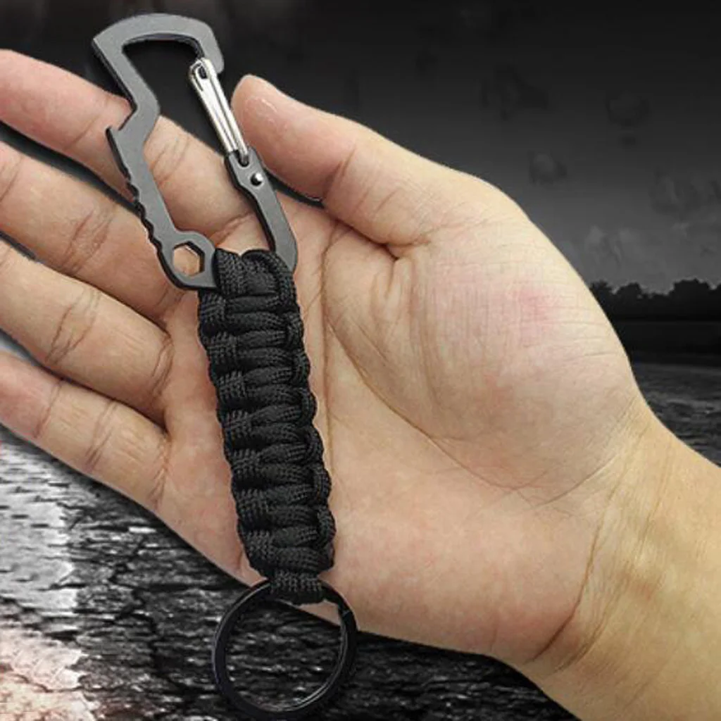 Braided Paracord Keyring Keychain Snap Hook with Wiregate Carabiner Wrench Tool Water Bottle Opener Multiuse