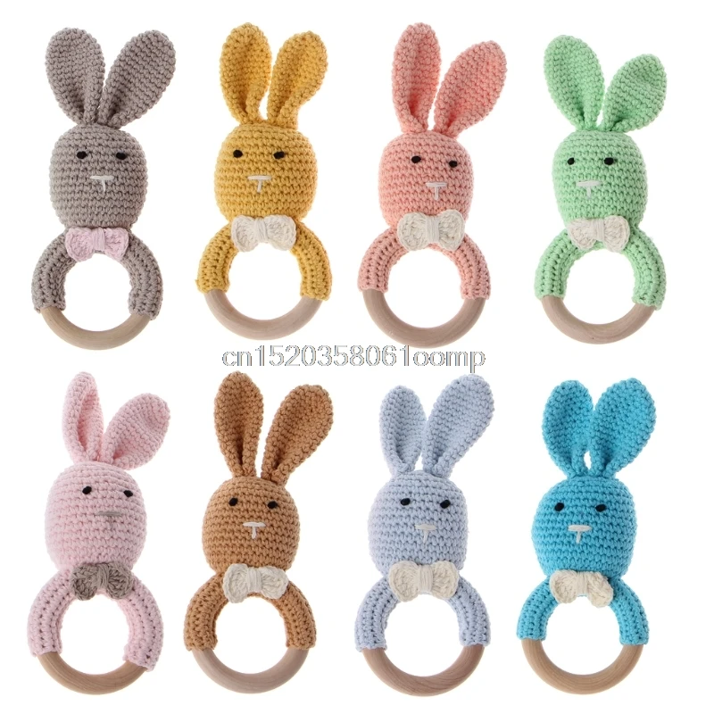 

Baby Bunny Ear Teether Wooden Teething Ring Newborn Sensory Toy Shower Gift J26 Drop shipping