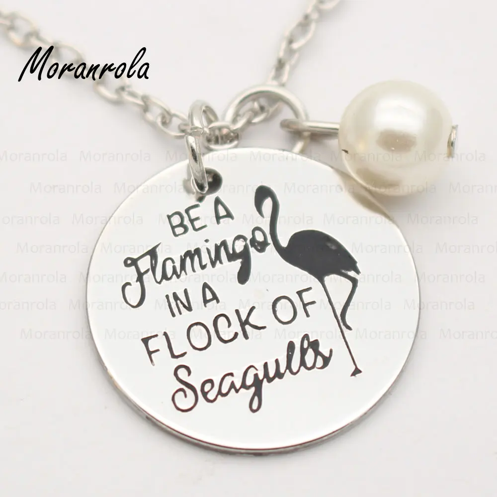 

New arried "Be A Flamingo In A Flock Of Seagulls"Copper necklace &Keychain Flamingo Jewelry Gift for Best Friend