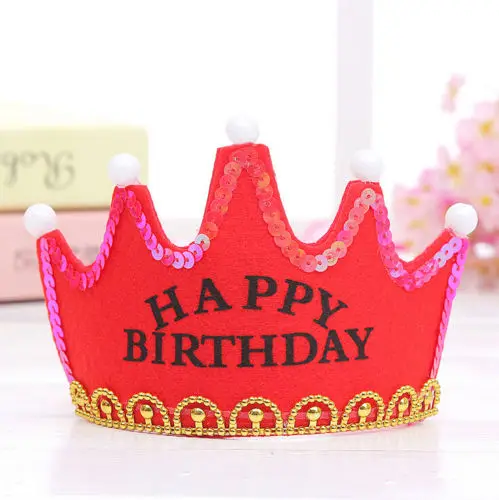 Принцесса светодиодный свет шляпы для вечеринки по случаю Дня рождения Корона День рождения кепки для детей - Цвет: Red Happy Birthday