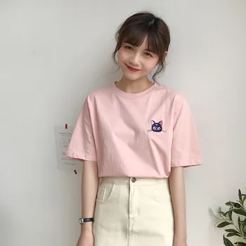 

Women T-shirts 2019 summer japanese style cartoon embroidery Short Sleeve tee shirt femme Summer Casual Tops (F3682)
