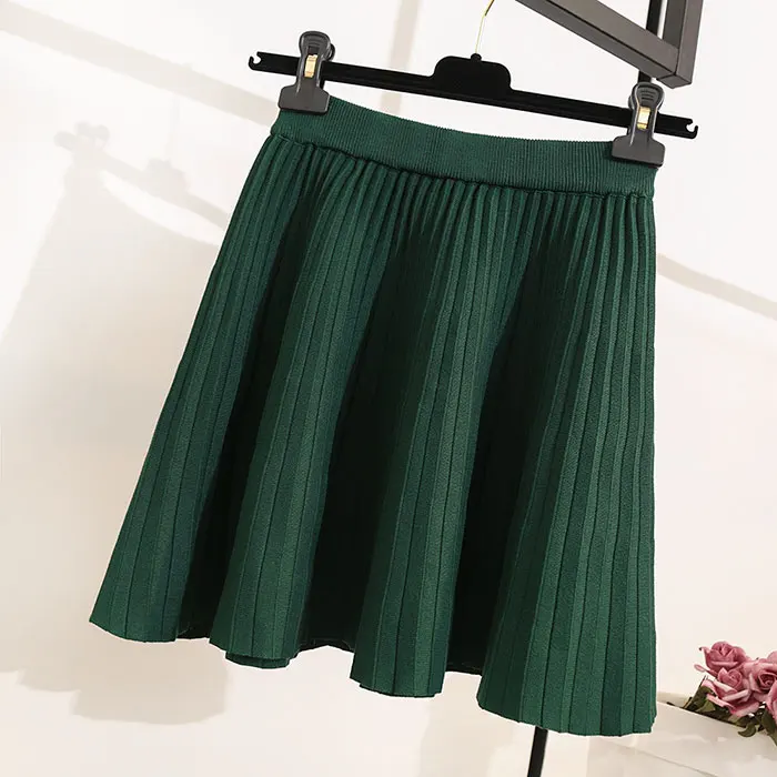 

GTGYFF stretch high waist mini sexy pleated flare a-line warm knitted skirt for women winter womens skirts saia saias faldas