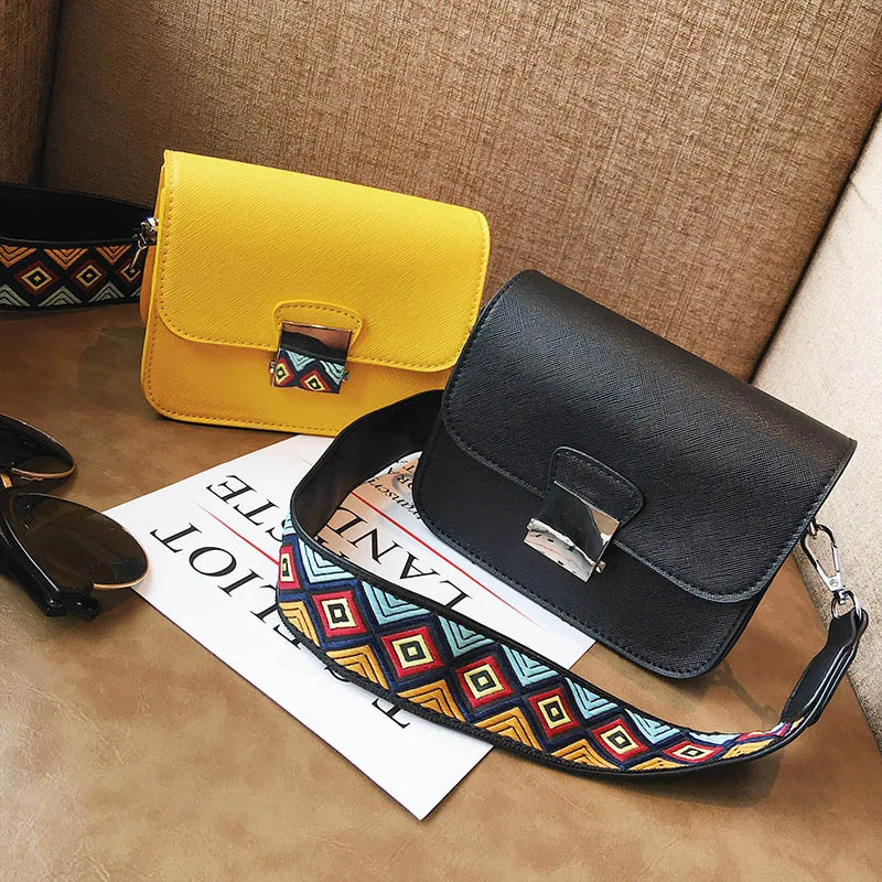 

Messenger Bags Women Flap PU Leather Shoulder with Two Wide Strap Crossbody Bags PO66