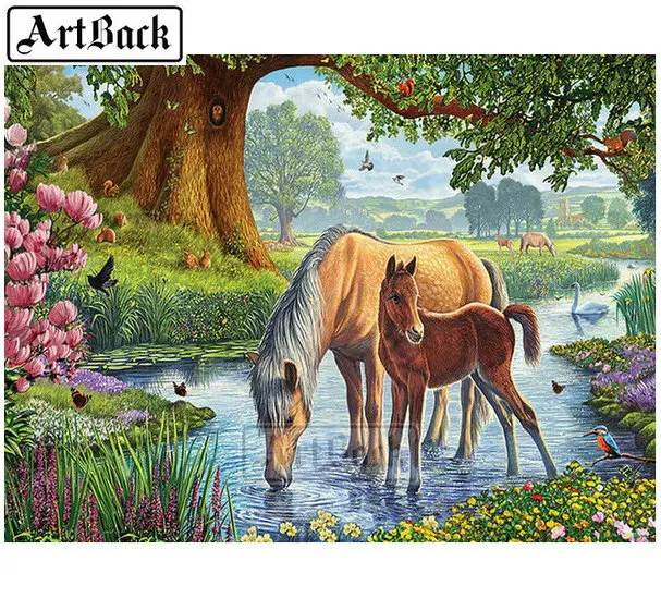 

Diamond painting horse mother and son kit square drill full animals 3d diy diamond embroidery diamond mosaic art decoration