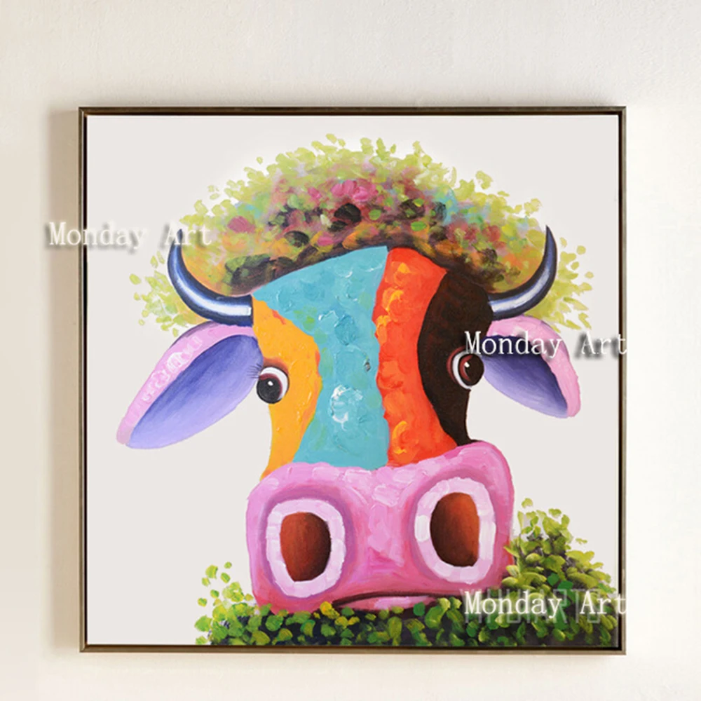 HH The-100-Hand-painted-abstract-Modern-colorful-head-of-cow-Painting-On-Canvas-Wall-Art-Wall (2)
