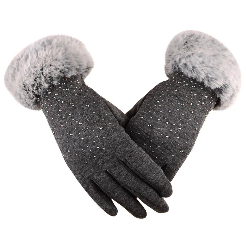 Модные женские перчатки Стразы зимние теплые перчатки лыжные ветрозащитные перчатки повседневные с пушистыми перчатками Rekawiczki#10 - Цвет: Gray