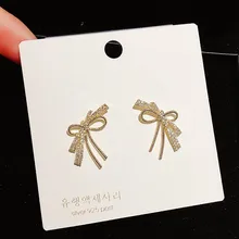 Нежный бантом Стад Серьги золотистого цвета микро украшенное кубическими камнями циркония серьги-гвоздики модные женские туфли, подарок, ювелирное изделие